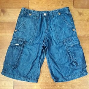 Men's TRUE RELIGION blue denim cargo shorts, sz 32